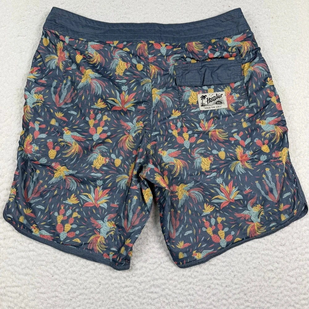 Howler Bros Board Shorts Mens 34 Blue Rooster Cactus Print Swim Trunks